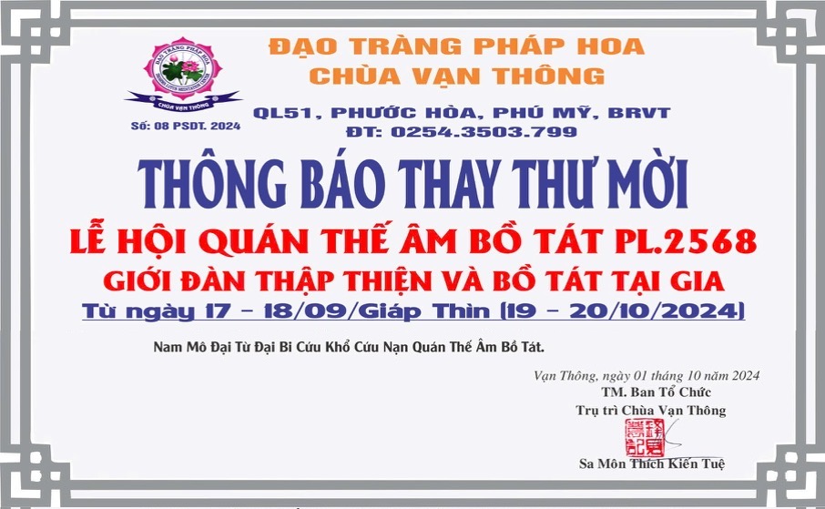 Thông Báo Lễ Hội Quan Thế Âm Bồ Tát