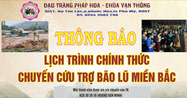 THÔNG BÁO Về Lịch Trình Chính Thức Chuyến Cứu Trợ Bão Lũ Miền Bắc